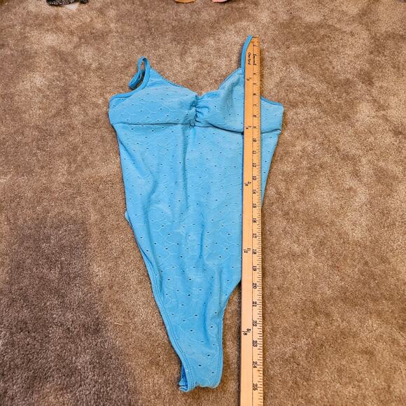 Eye Candy Body Suit Light Blue Eyelet Soft Built in Pads Size Small Polyester - Picture 8 of 9